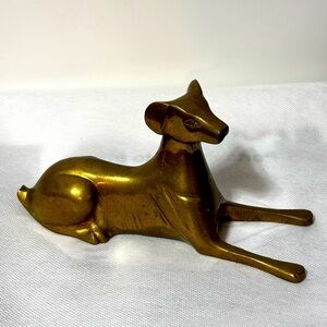 Vintage Brass Dog Figurine 7" Long Hollow